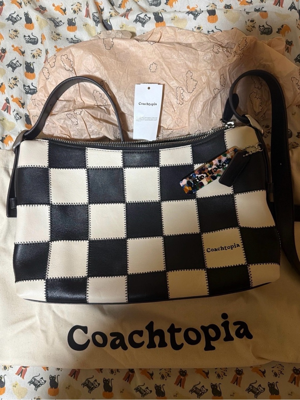 Coach Coachtopia Alter Ego Black & White Checker Shoulder Slouchy Bag